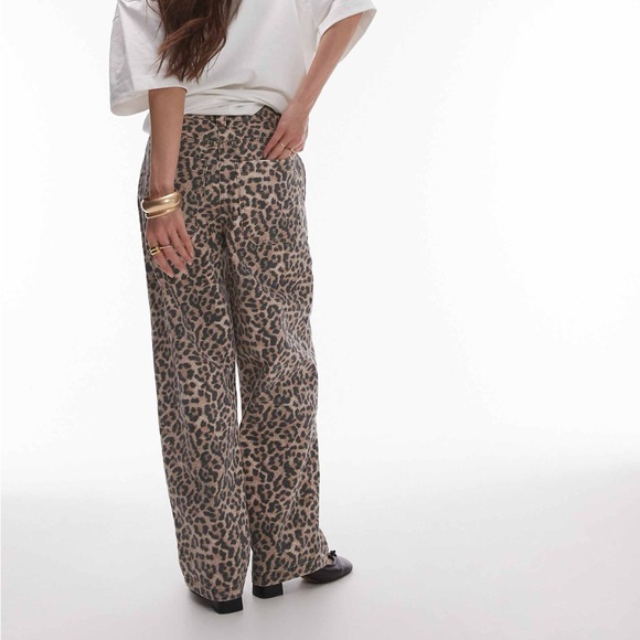 Topshop Leopard Print Wide-Leg Pants - Taupe & Black - Picture 2 of 8